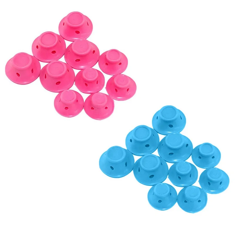 10pcs/set Soft Rubber Magic Hair Care Rollers Silicone Hair Curler No Heat Hair Styling Tool Pink