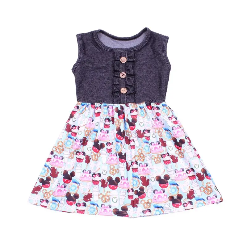 

New Baby Girls Jeans Clothing Daily Wear Children New Mickey Dress Sweety Cartoon Sleeveless Toddlers Minnie Clothing Milksilk