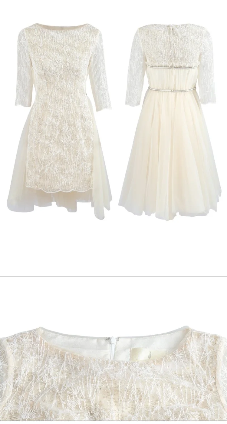 Limiguyue высококачественное белое платье короткое для вечеринки платья vestidos, половина рукава Круглая горловина плетением в стиле пэчворк асимметричное платье милый T555