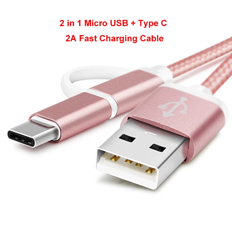 2 In 1 2in1 2a Fast Charge Cable 100cm Micro Usb Type C Cable