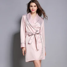 Элегантный атласный шелк ночной халат длинный рукав кимоно халат сплошной Для ванной Халат длиной выше колена Для ванной Халат Мода roupao халат для Для женщин