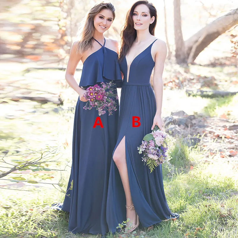 Vestido Madrinha темно-синие платья подружек невесты длиной до пола длинное свадебное
