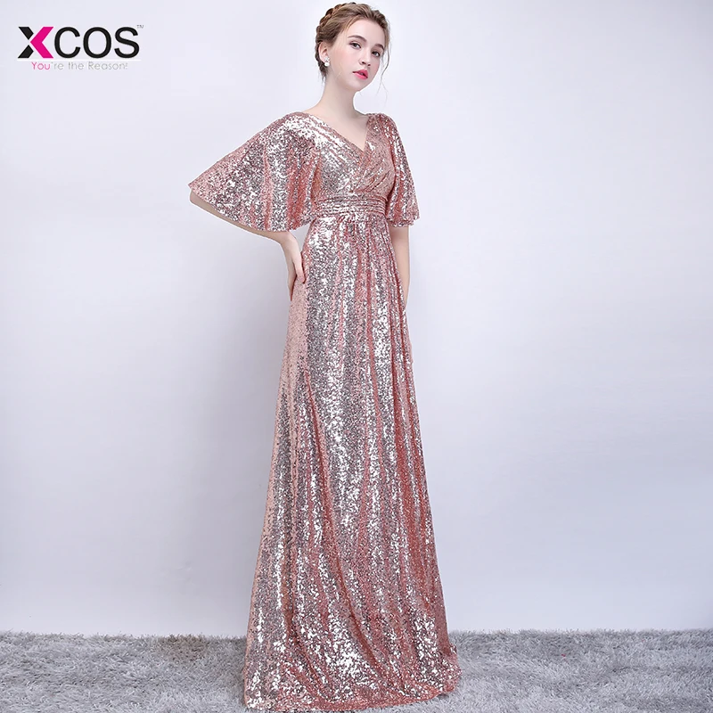 Блестящие платья для выпускного вечера роскошное розовое золото Vestidos De Festa платье трапециевидной формы длиной до пола Вечерние платья
