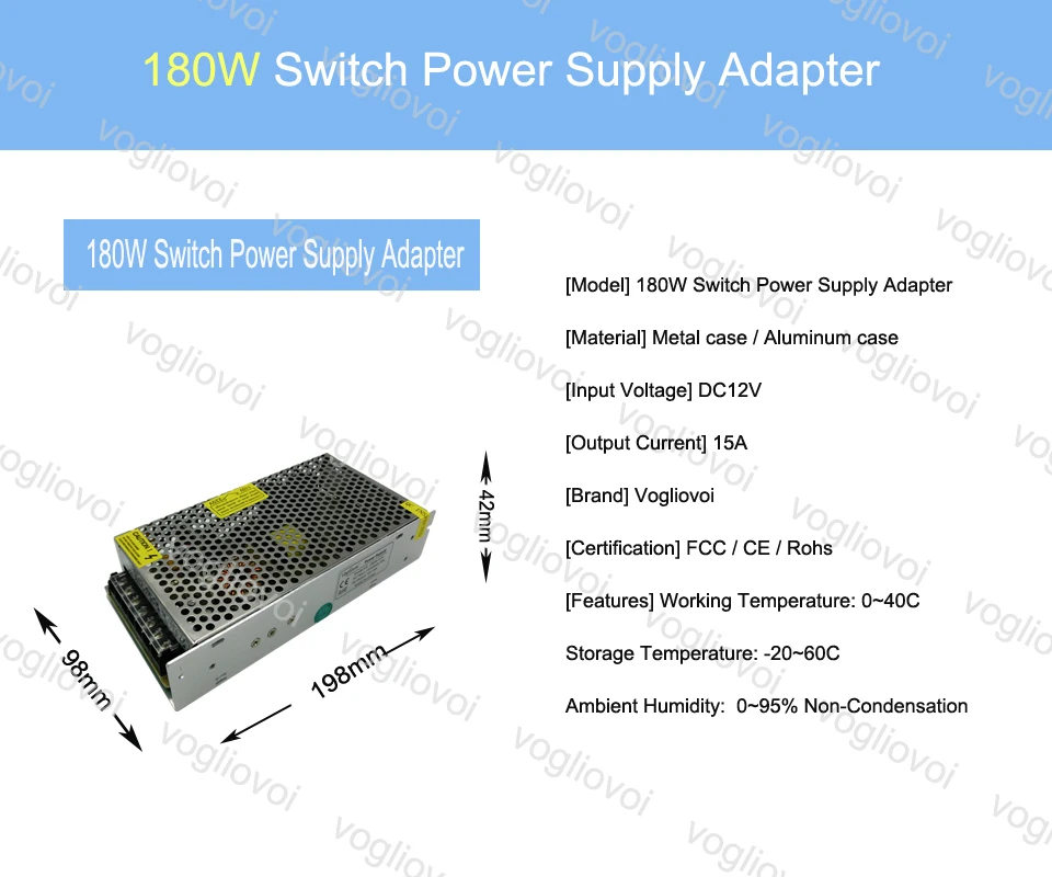 Vogliovoi светодиодный трансформатор 150 Вт 200 W 250 W 360 W 400 W 500 W DC12V Алюминий серебристый светодиодный драйвер Мощность адаптер для 3528 5050 5730 светодиодный