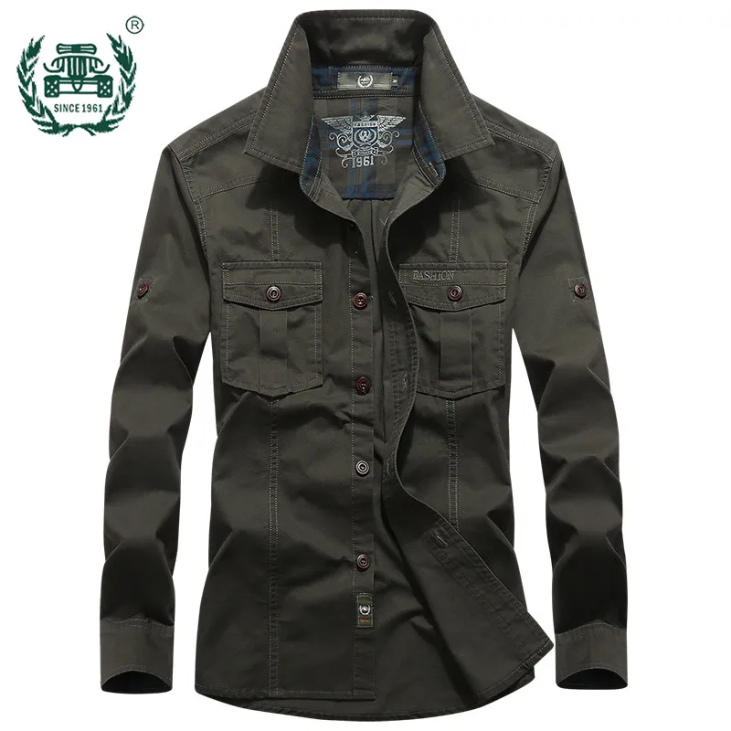 AFS джип бренд 100% мужская хлопковая рубашка плюс размер M-4XL Fit Chemise Homme с длинными