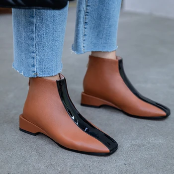

INS hot women Ankle boots Genuine Leather 22-25cm feet length shoes ankle boots for women full leather patent leather stitching