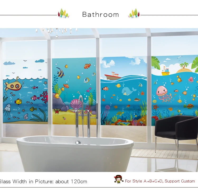 DICOR оконная пленка для детской комнаты матовая непрозрачная уединенная стеклянная наклейка мультяшная морская Ванная комната Декор цифровая печать BLT1203