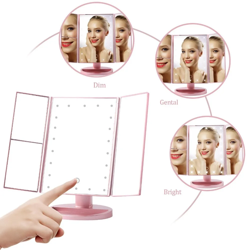 Royressan три раза косметическое зеркало с 22 светодиодный свет 180 свободное вращение Сенсорный экран Управление двойной Питание косметическое зеркало