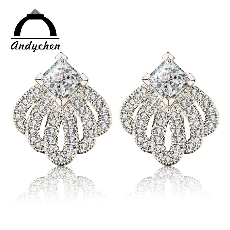 AndyChen шпилька серьги моды для Для женщин белого золота Цвет Jewelry ясно AAA циркон