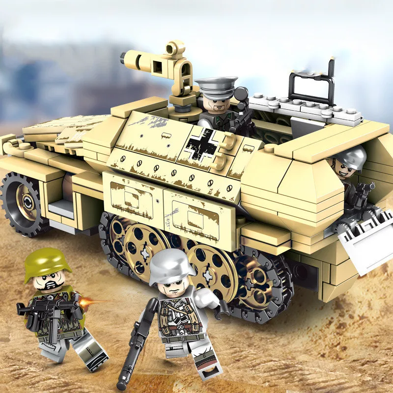 Billige Kompatibel Legoing WW2 Deutsch Gepanzerte Fahrzeug Block Set Militär Weltkrieg Armee Modell Spielzeug Für Kinder 559 stücke Gepanzerte Auto