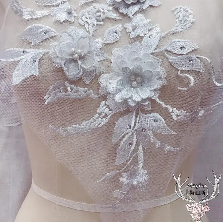 1 шт. 3DFloral со стразами с аппликацией свадебное платье кружева вышивка патчи DIY кружевной воротник декольте украшения товары для шитья и рукоделия