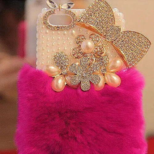 

Bling Crystal Fluffy Rabbit Fur Case Winter Soft Case Bling Crystal Fur Shell For Xiaomi Redmi6 4X 4A 5A 6A Note4 5 6 7 Pro Case