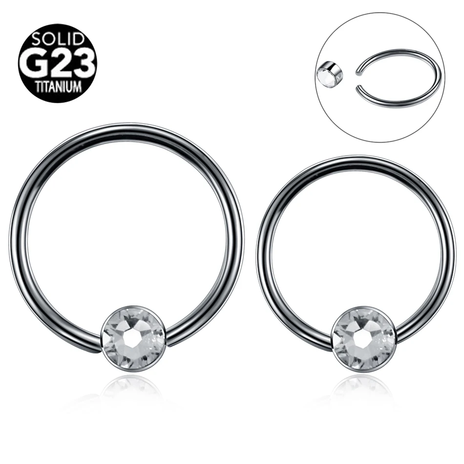 

1PC G23 Titanium Captive Bead Nose Ring Clip Flat CZ Gem CBR Closure Rings Piercing Earring Tragus Helix Nipple Piercing Jewelry