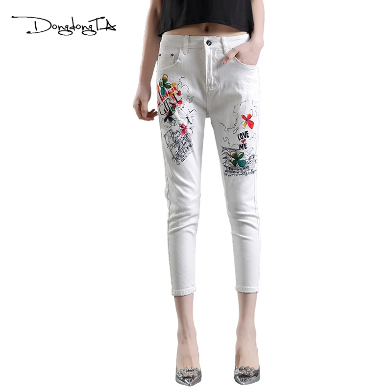 Femenino Dongdongta Cintura White De Patrón Original 2017 pantalones Vaqueros Nuevo Moda Niñas Algodón Lavado Cross Diseño Mediados Pintado Verano Mujeres qqTnAR