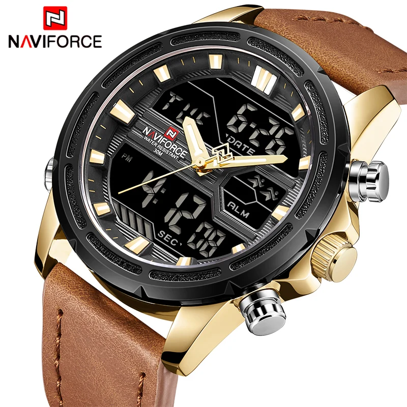 Часы NAVIFORCE мужские спортивные аналоговые водонепроницаемые с кожаным