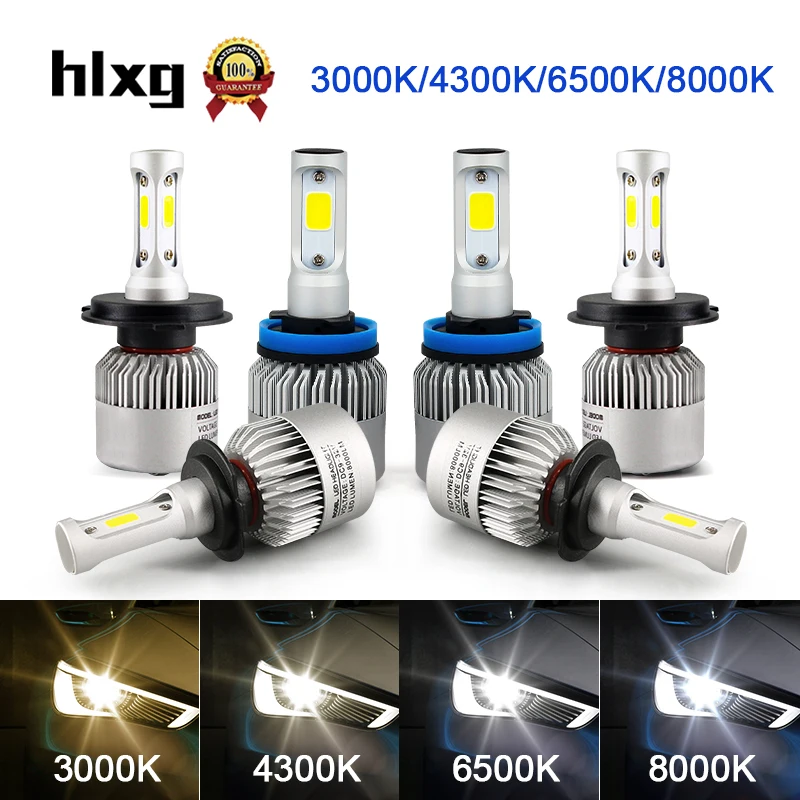 Hlxg 2 шт 12V 3000K 4300K 6500K 8000K H7 H11 H1 H3 H4 Светодиодные Автомобильные фары 8000LM/комплект 36 Вт Авто H8 H9 9005 HB3 9006 24v Led