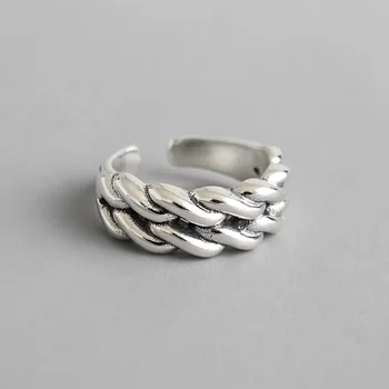 

Authentic S925 Sterling Silver FINE Jewelry Vintage twist DOUBLE ROWS Roped band Ring adjust TLJ593