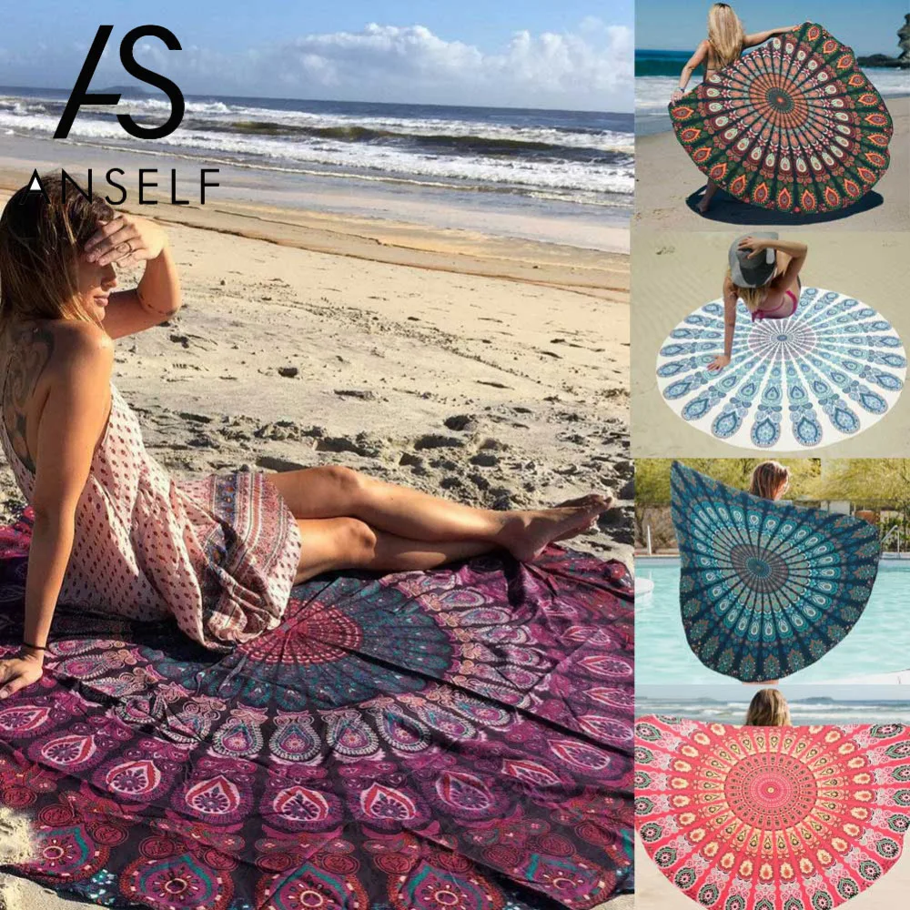 

Anself Vintage Boho Printed Summer Pareo Women Beach Towel Cover Up Bohemian Tapestry Throw Thin Mat Picnic Blanket Bathing Suit