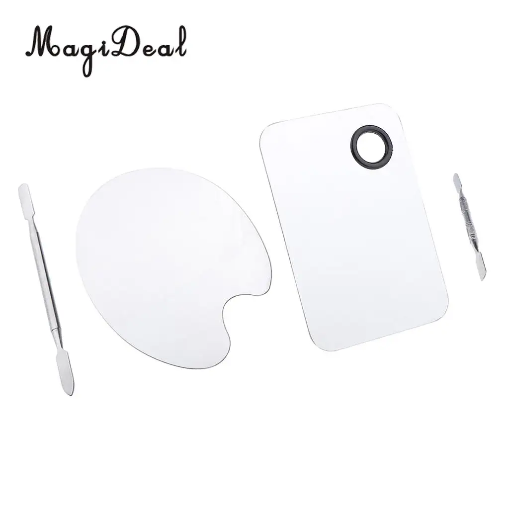 4pcs Stainless Steel Nail Art Face Makeup Foundation Mixing Palette+Spatula