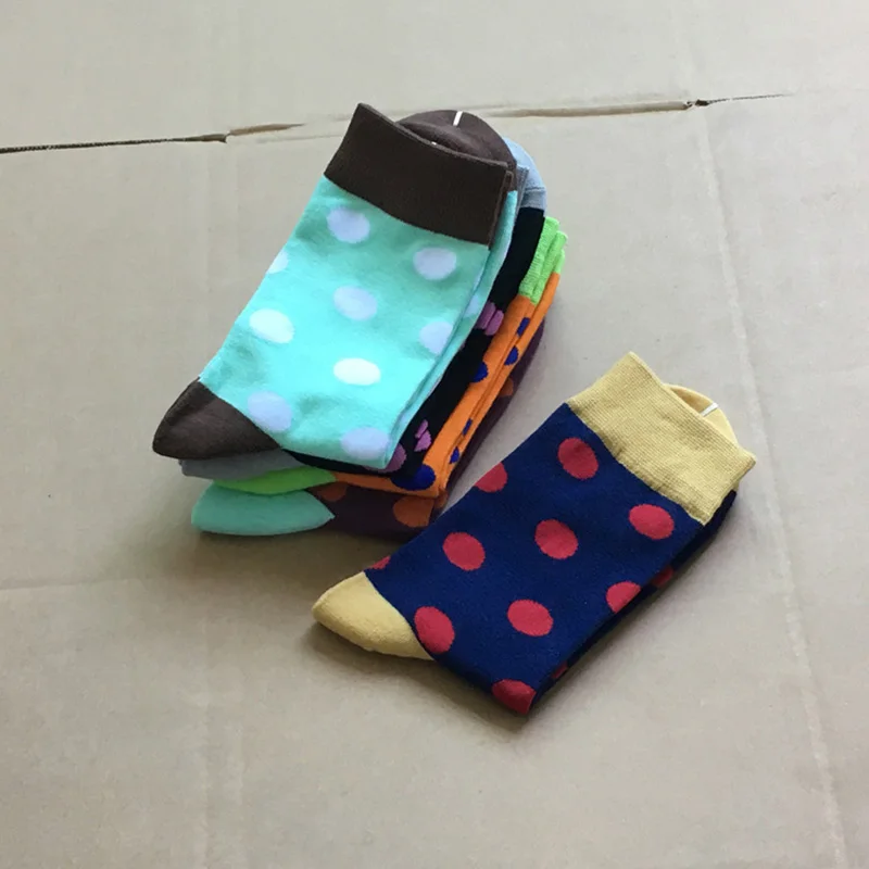 5 пар Для мужчин короткие носки прилив бренд Happy Socks лоскутное красочные точка личность Для мужчин носки осень-зима удобные хлопковые носки