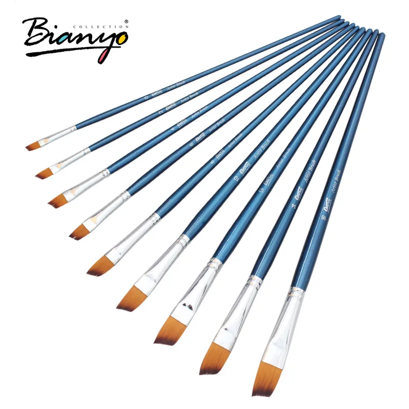 

Bianyo 9Pcs Angular Shape Nylon Hair Wooden Paint Brush Set For School Watercolor Acrylic Drawing Brush Stationery Art Supplies