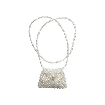 

Pearl Flap Handbags Luxury Mini Lady Purses Clutch Phone Crossbody Cross Body Bag Manual Weave Summer Evening Bag