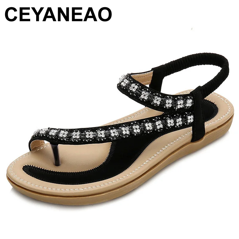 

CEYANEAO 2019Women Bohemia Flat Platform Sandals Woman Comfortable Sandalia Feminina Crystal Shoes Summer Fashion SandaliasE1829
