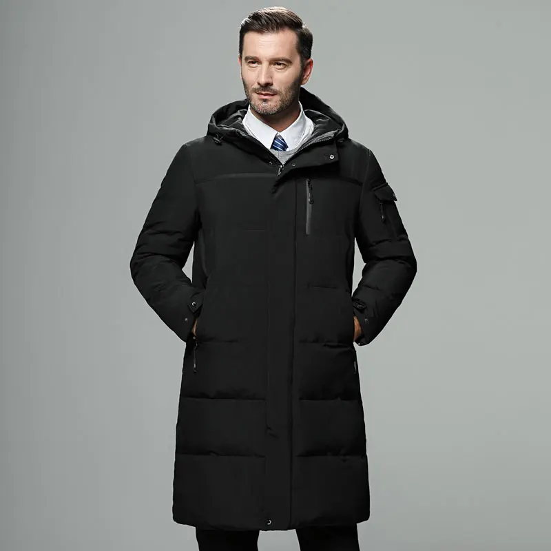 Водонепроницаемая Толстая зимняя мужская длинная куртка на белом утином пуху, брендовая одежда, теплое пальто с капюшоном, мужская куртка-пуховик, парка большого размера 5XL - Цвет: Черный