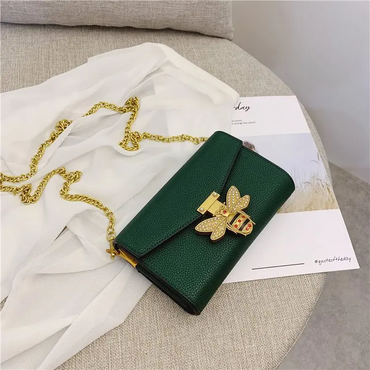 Colorful Wide Straps Shoulder Messenger Bags Famous Design Metal Bee Women Purse and Handbags Sac Main Femme