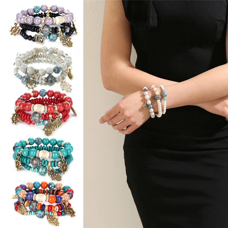 

Women's Hand Crown Shell Multilayer Bangle Beads Jewelry Bracelet