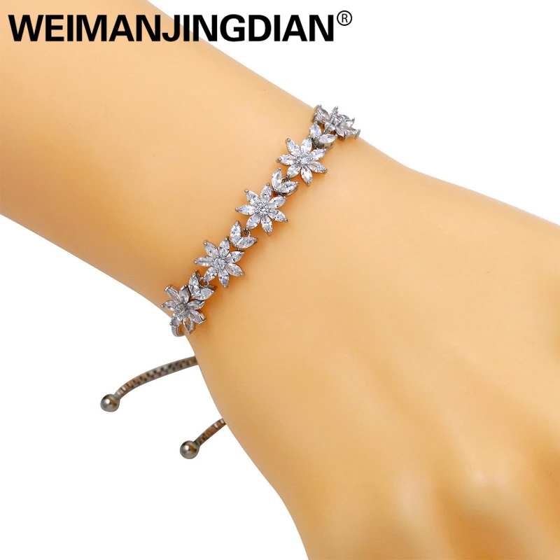 

WEIMANJINGDIAN Flower Cubic Zirconia Crystal Adjustable Allure Bracelets for Women or Wedding FREE Express Delivery Order $120+
