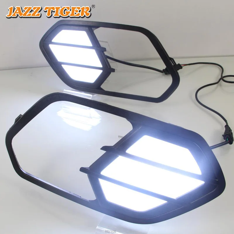 JAZZ TIGER, 2 шт., функция сигнала поворота желтого цвета, 12 В, Автомобильная DRL лампа, светодиодный светильник дневного света для Ford Escape Kuga