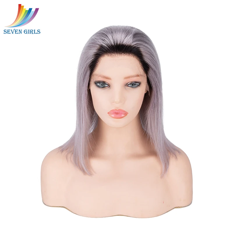 Sevengirls 1B/Gray кружевные передние человеческие волосы парики 8-26 дюймов бразильские причёска Боб с прямыми волосами человеческие волосы парики
