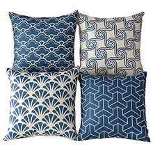 Azul y Beige Estilo Vintage algodón Lino cuadrado funda de almohada decorativa funda de cojín funda de almohada para sofá, la cama
