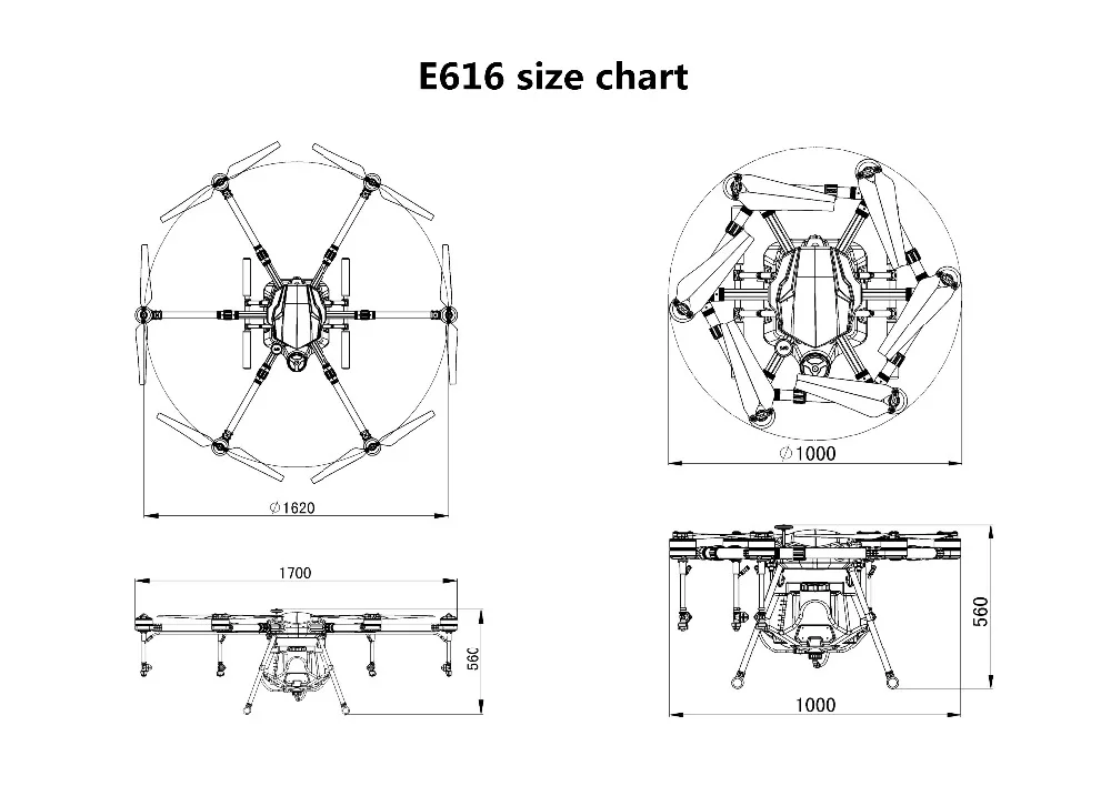 EFT 16 кг 16L E616 шестиосевой сельскохозяйственный распылитель Дрон 1630 мм Колесная база складная рама с X8 комплект системы питания