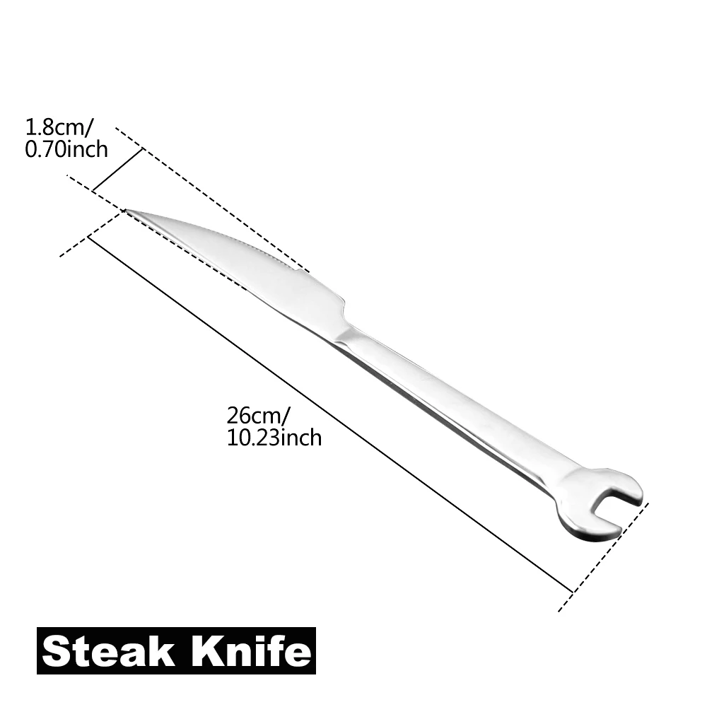Stainless Steel Creative Wrench Shape Fork Spoon Tableware Steak Knife Dinner Fruit Dessert Long Forks Tea Spoon Picnic Camping fruit fork silverware set portable cutlery