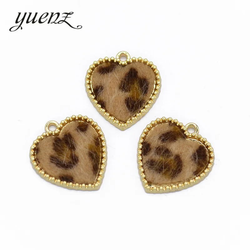

YuenZ 8pcs Fashion Handmade Craft DIY Leopard Print Imitation Mink Metal heart Charm Pendant For Jewelry Making Finding W40
