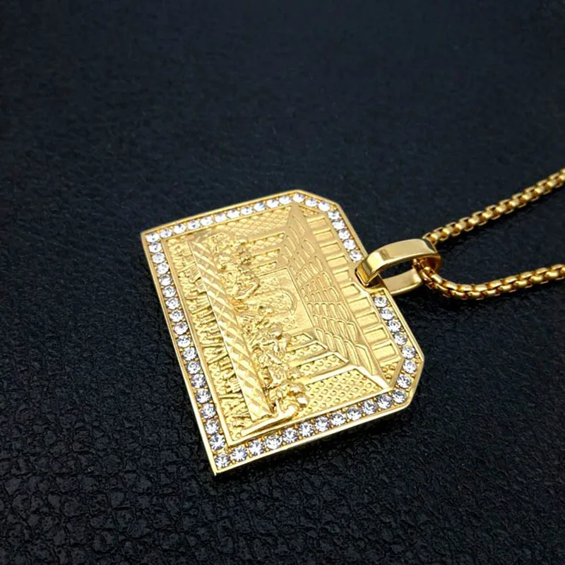 "Тайная вечеря" AAA CZ камень проложить Bling золото нержавеющая сталь Gemetric квадратный кулон ожерелье для мужчин хип хоп рэппер ювелирные изделия
