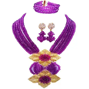 

Artificial Purple Crystal Nigerian Ethnic Women Necklace Earrings Bracelet Sets for Evening 6C-HL-28