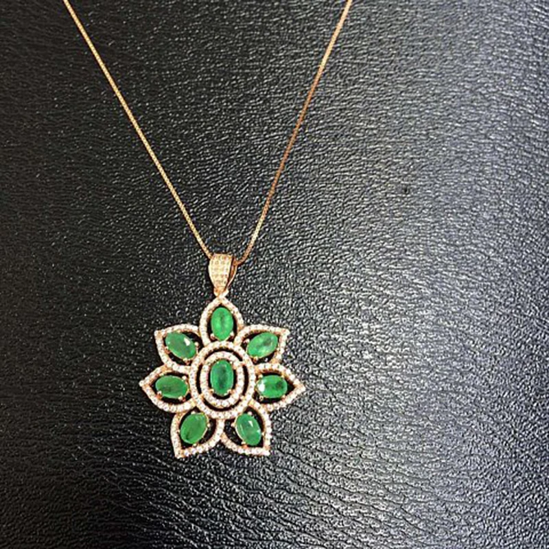 Ожерелье QI xuan_trendy jewelry_colombian зеленый каменный цветок necklaces_rose золото Цвет кулон necklaces_factory непосредственно продаж