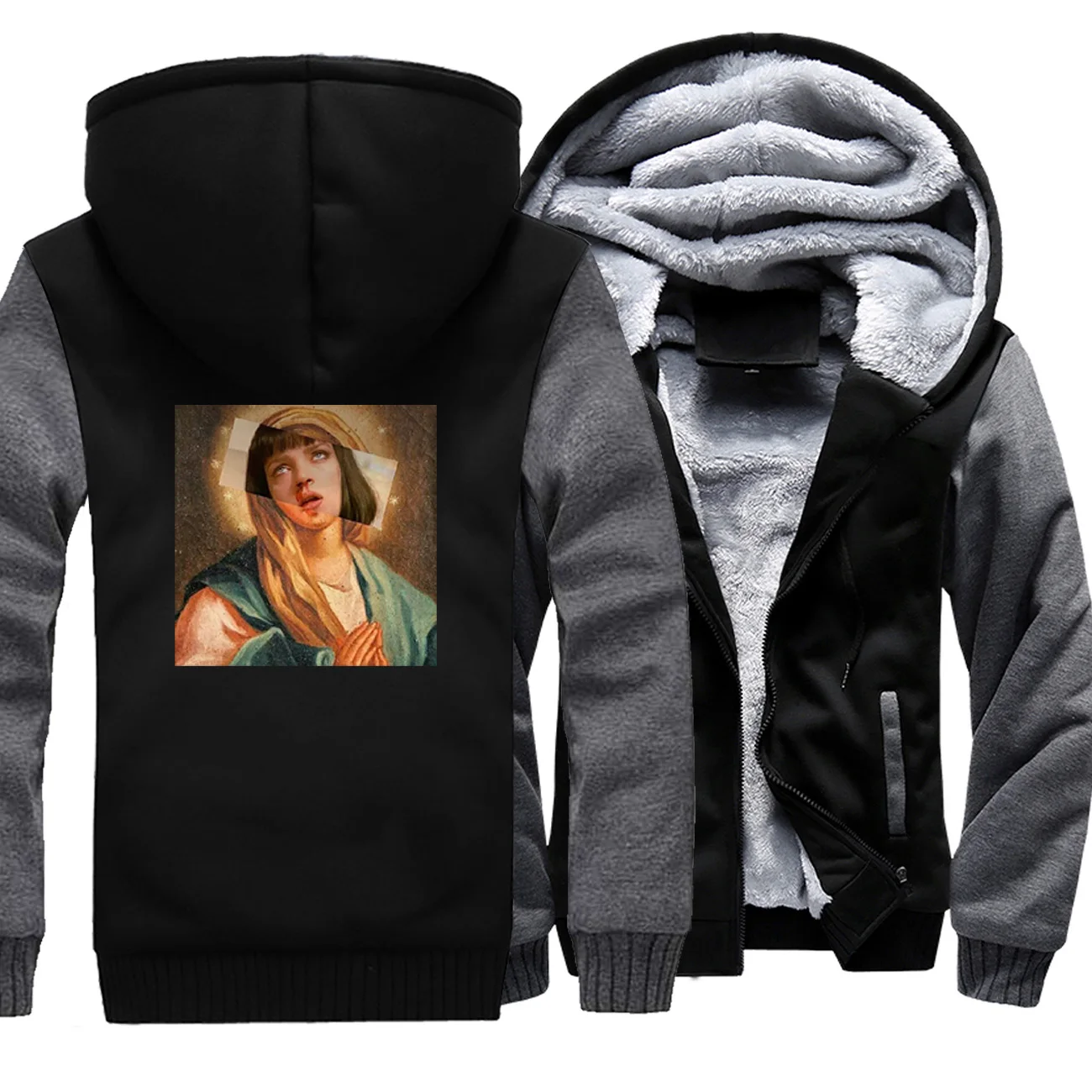 Забавный принт Девы Мэри утолщаются Hoodies высокого качества повседневный мужской жакет Harajuku Homme флисовая одежда с капюшоном для улицы спортивный костюм