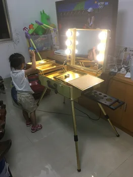 

Rolling Studio Makeup Artist Cosmetic w/ Light Mirror Case Train Table makeup case professional