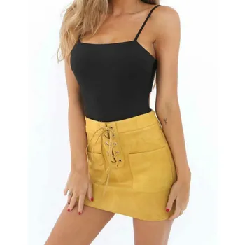 

Autumn lace up leather suede pencil skirt Winter 2018 cross high waist skirt Zipper split bodycon short skirts womens