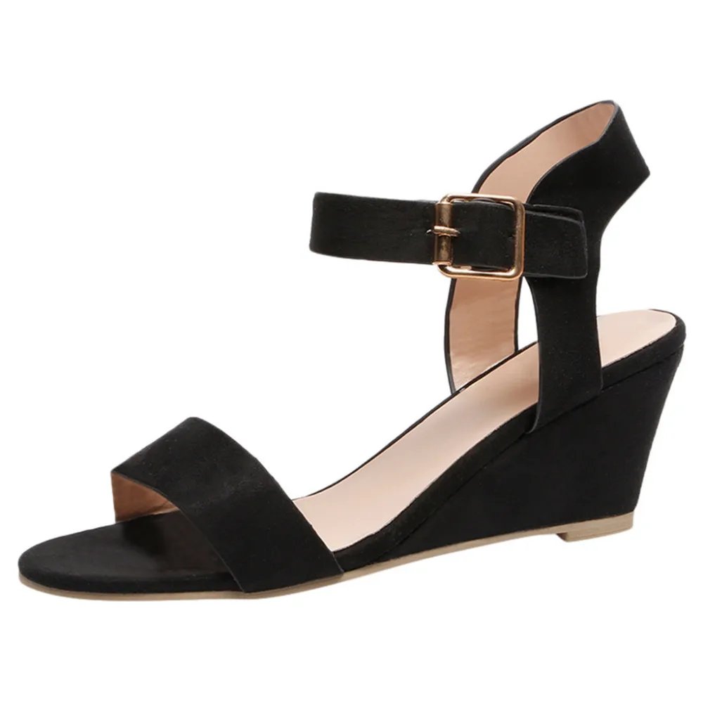 

2019 New Ankle Strap Heels Women Sandals Summer Shoes Women Open Toe Chunky Female Wedge Heels Party Dress Sandals Big Size 43