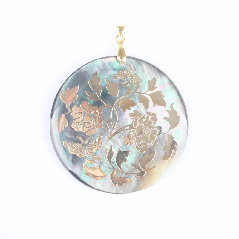 

50X50MM Mother of Pearl Shell Bead Oblate Golden Yellow Pendant 1 PCS