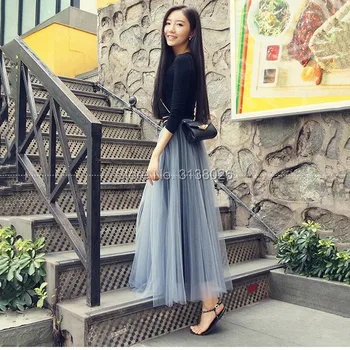 

Elegant Summer 2018 Women Long Skirt Chiffon fashion Maxi Skirts High Waist Tutu Casual Vestidos romance