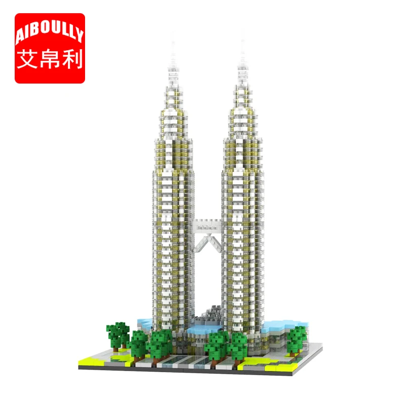 

AIBOULLY 057 World Famous Architecture Kuala Lampur Petronas Tower 3D Model Mini Diamond Building Nano Blocks Toy for Children