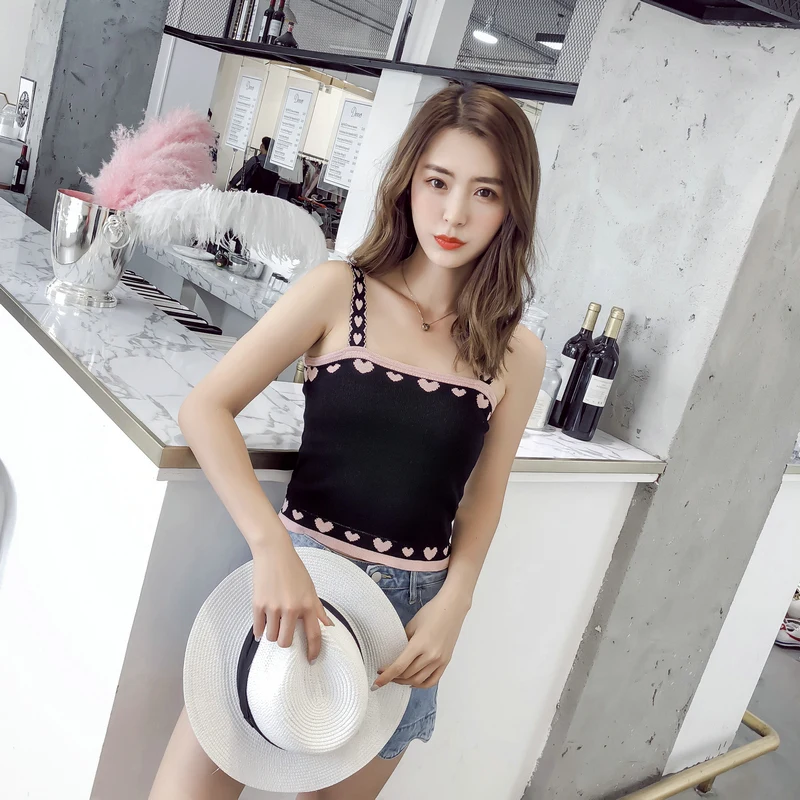 

Summer Women Fashion Slim Knitting Sweet Tank Crop Tops Girls Knitted Camisole Cropped Sleeveless Tee shirts Camis Tops