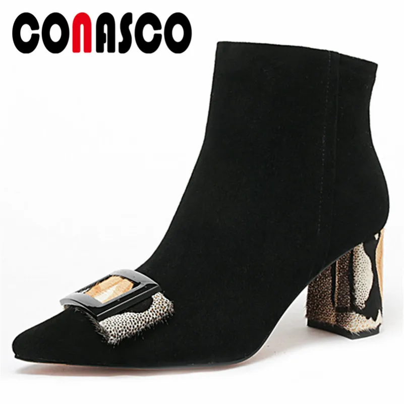

CONASCO Brand Women Ankle Boots Buckles Autumn Winter Short Martin Shoes Woman High Heels Zipper Sexy Party Prom Pumps