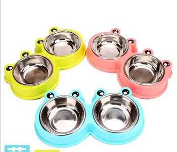 

Cute Frog Shape Stainless Steel Double Pet Dog Bowl Puppy Food Drink Water Dish Cat Feeder D727